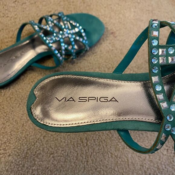 VIA‎ SPIGA DUSTIN Green Suede Jeweled Designer Fashion Thongs Sandals 7.5/ $155 - Picture 4 of 10